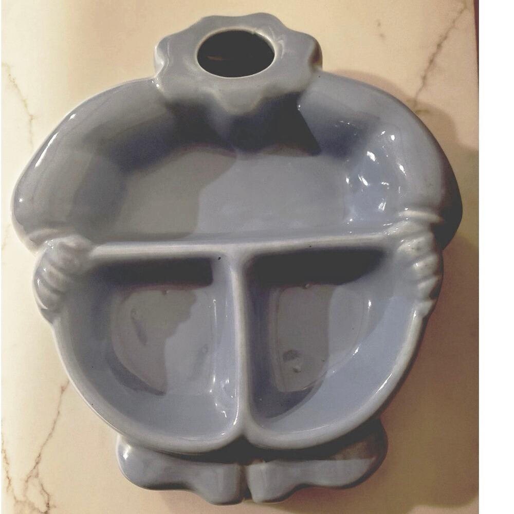 Vintage 1920's Red Wing Pottery Hankscraft Blue Clown Babys Warming Food Dish